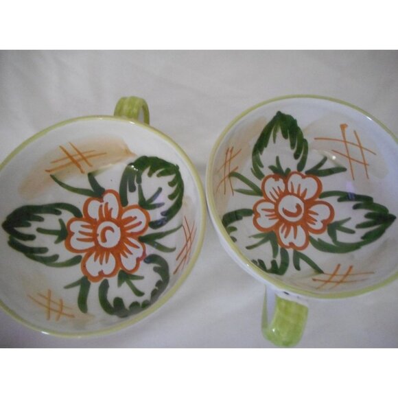 Set of 2 Vintage Italy Handpainted Floral Mug Handle Bowls Soup Coffee Cereal - Picture 1 of 6